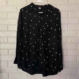 Old Navy Black and White Polka Dot Button Up, Size L